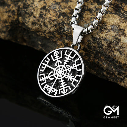 Stainless Steel Compass Round Necklace