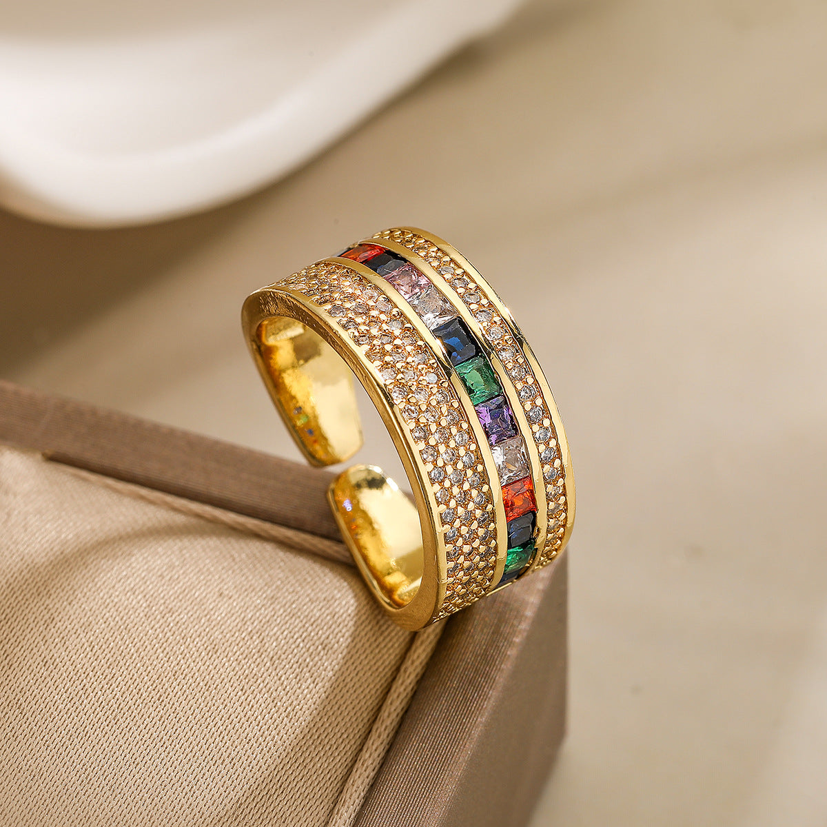 Color Stones Thick Band Ring