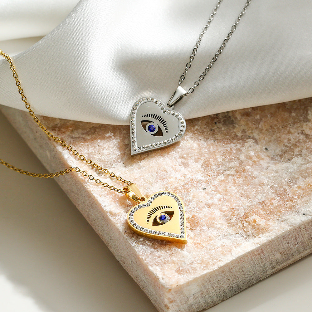 Evil Eye Heart Shape Hollow Halo Pendant Necklace