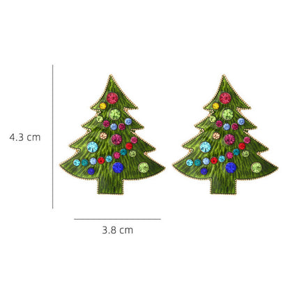 Christmas Earrings New Alloy Drop Oil Imitation Pearl Christmas Tree Earrings Female Cute Color Zircon Earrings