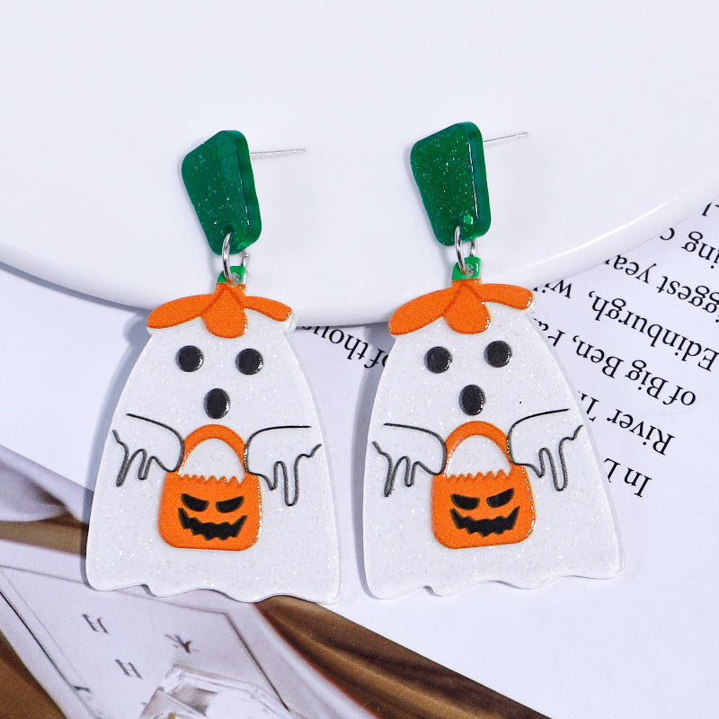 Halloween Cartoon Cute White Ghost Acrylic Earrings