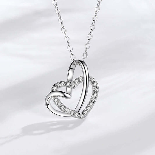 Elegant Zircon Interlocking Heart Necklace