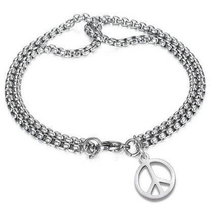 Peace Sign Double Link Cross Titanium Bracelet