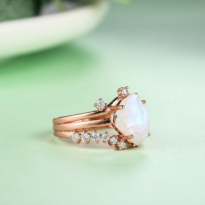 Irregular Moonstone White Zircon Rose Gold Ring