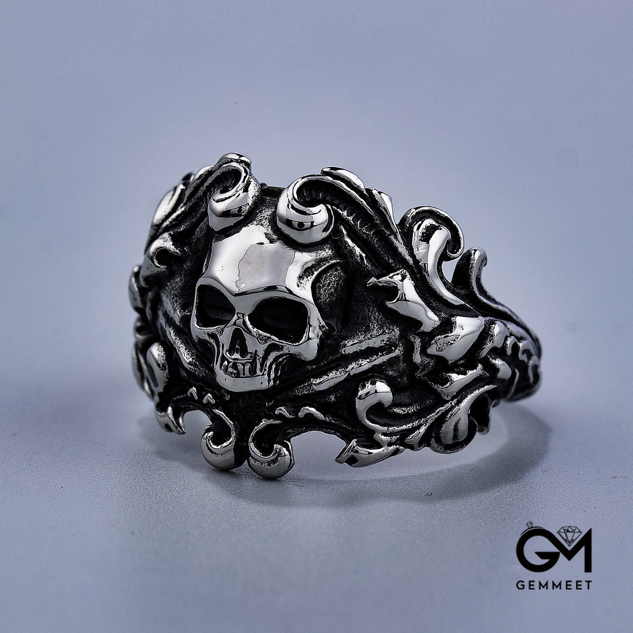 Flower Skull Titanium Steel Punk Ring