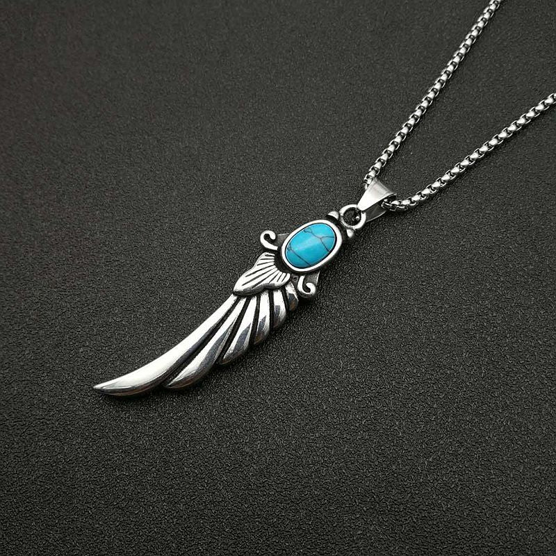 Punk Vintage Jewelry Polished Turquoise Feather Wings Pendant