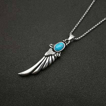 Punk Vintage Jewelry Polished Turquoise Feather Wings Pendant