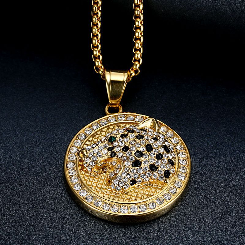 Hip Hop Jewelry Gold Plated Zirconia Leopard Head Pendant