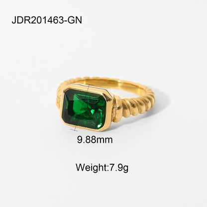 Colored Zircon Stainless Steel Rectangular Ring