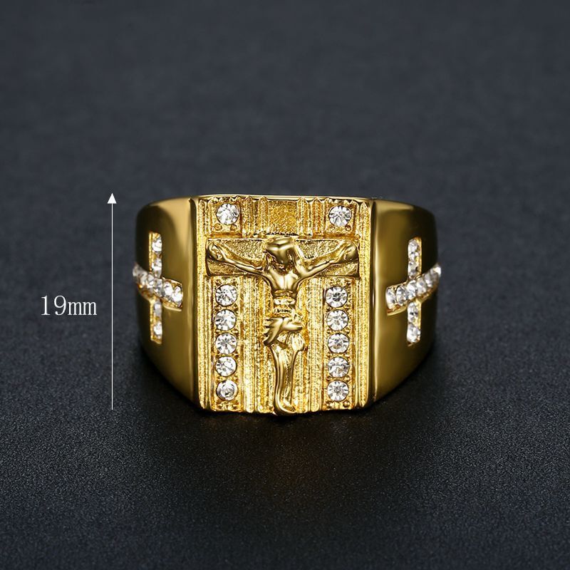 HIPHOP Polished Gold Plated Inlaid Zircon Ring for Men