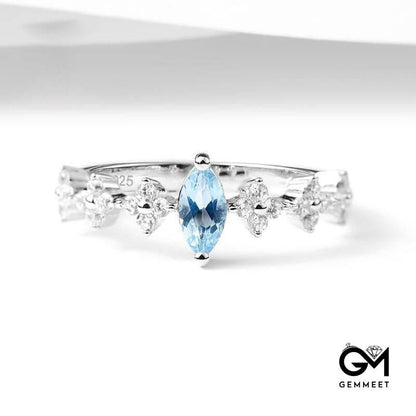 White Gold Aquamarine Crown Ring