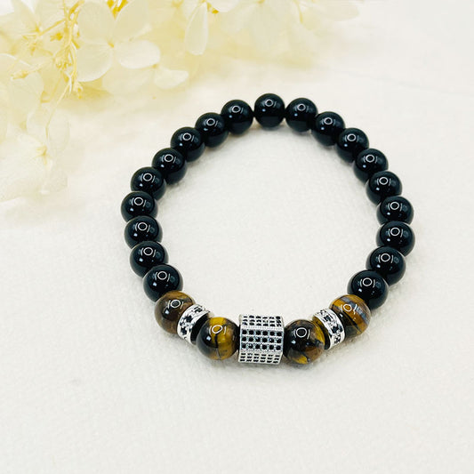 Men's Frosted Tiger Eye Black Pearl Bracelet