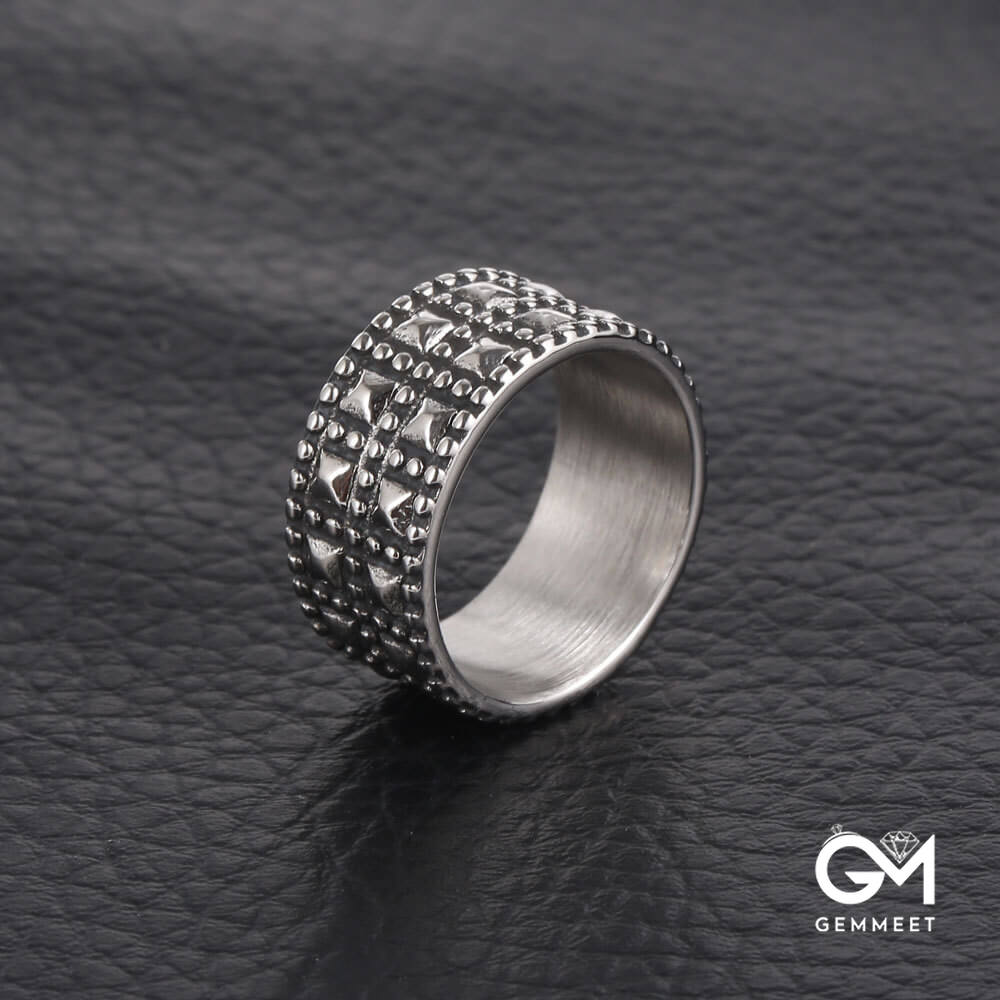 Vintage Chequered Titanium Steel Ring