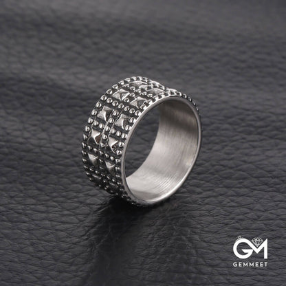 Vintage Chequered Titanium Steel Ring