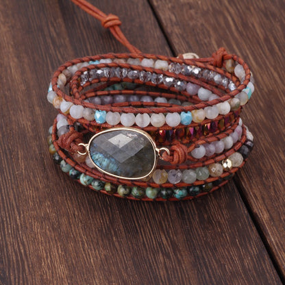 Flash Stone Cut Pendant Multi-layer Woven Bracelet