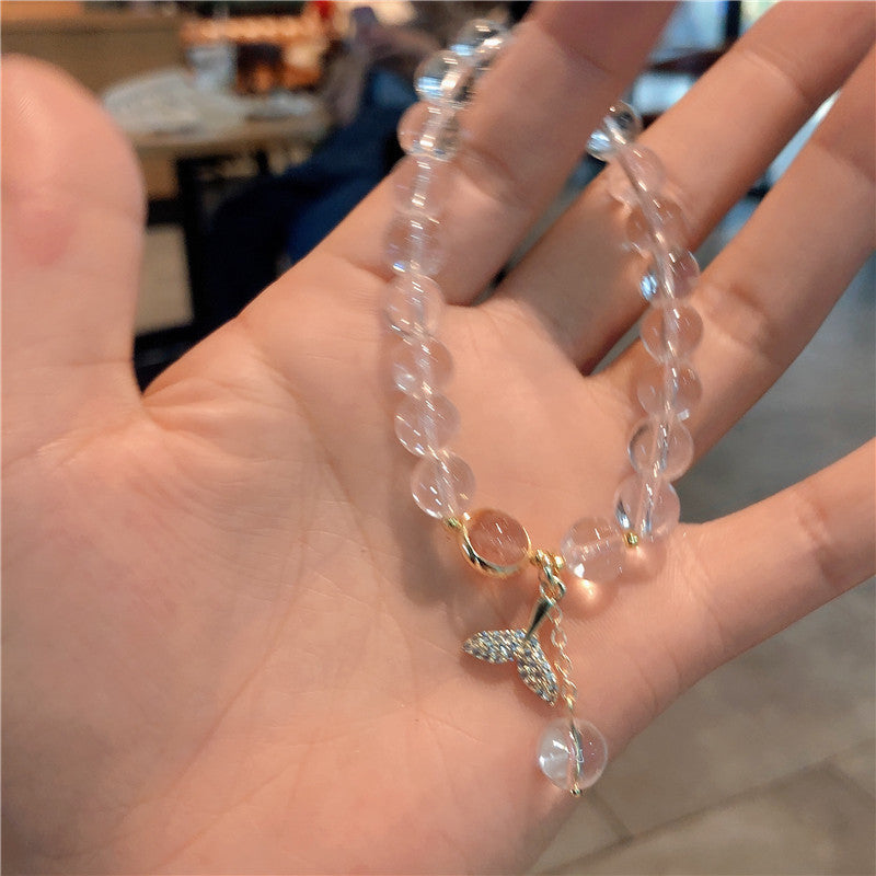 Clear White Crystal Mermaid Pendant Bracelet