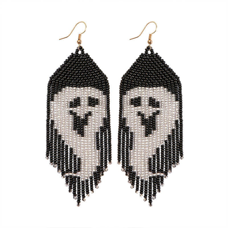 Halloween Handcrafted Ghost Earrings Rice Beads Exaggerated Lightweight Hand-woven Earrings