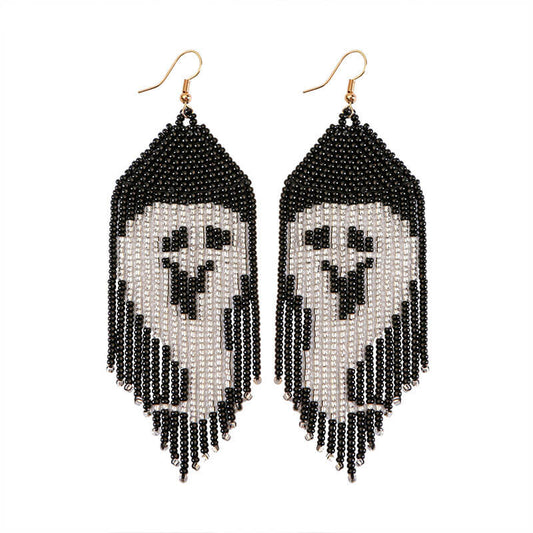 Halloween Handcrafted Ghost Earrings Rice Beads Exaggerated Lightweight Hand-woven Earrings