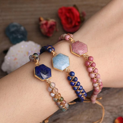 Raw Crystal Hexagon Braided Beaded Bracelet