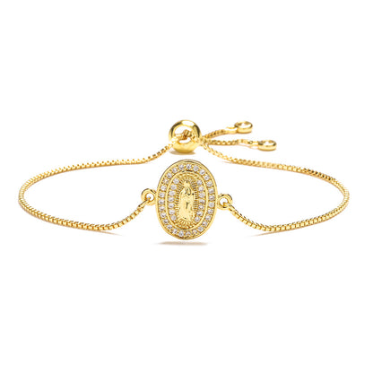 Golden Virgin Mary Totem Disc Pendant Bracelet