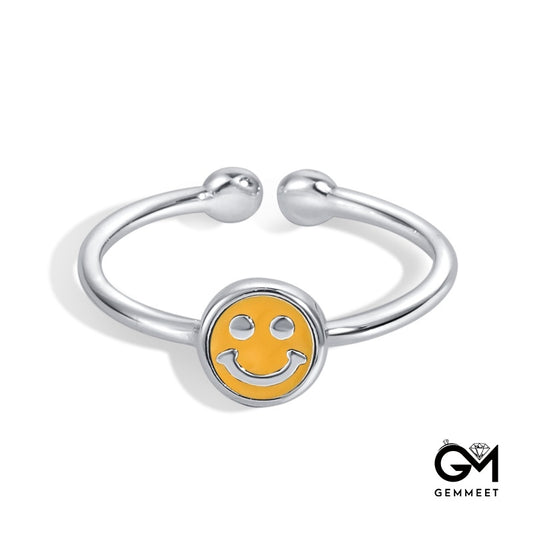 S925 Sterling Silver Yellow Dripping Smiley Ring