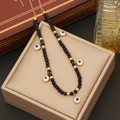 Evil Eye Obsidian Bead Necklace Bracelet Earrings