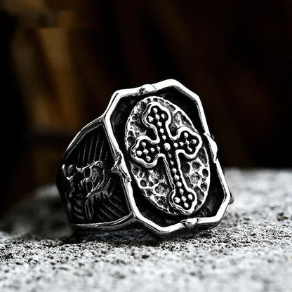 Vintage Stainless Steel Masonic Cross Skull Ring