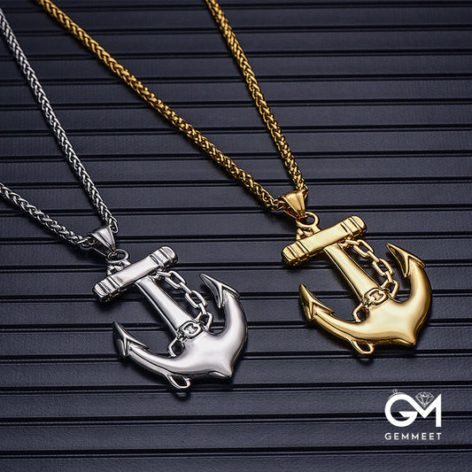 Titanium Steel Smooth Anchor Necklace for Men