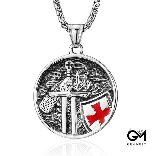 Stainless Steel Knight Red Cross Necklace