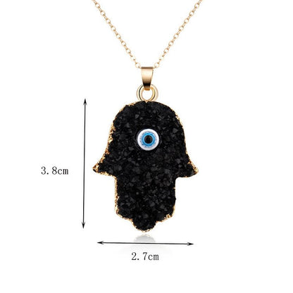 Hamsa Evil Eye Obsidian Clear Crystal Necklace