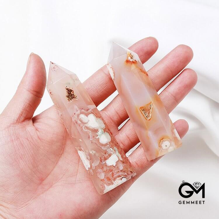 Cherry Blossom Agate Crystal Wands Tower