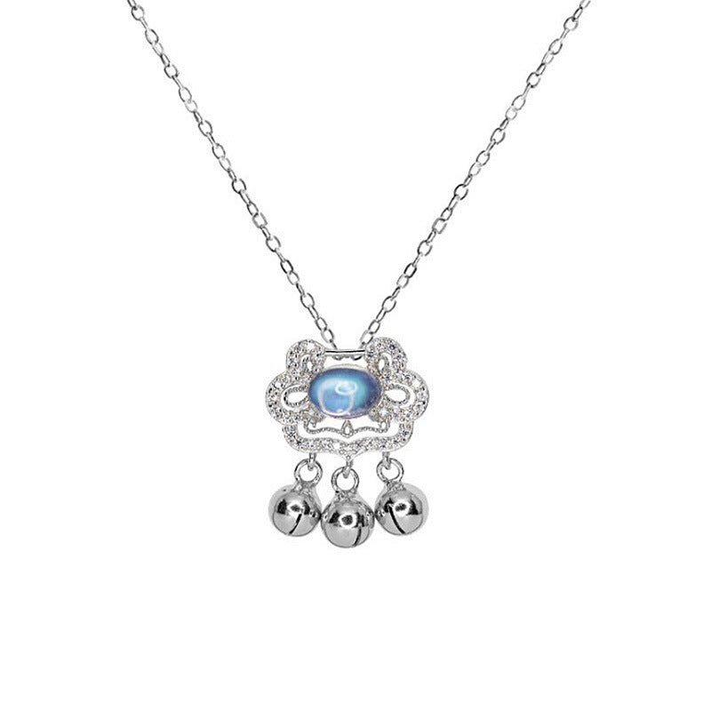 Little Bell Moonstone Hollow Full Stones Lucky Pendant Necklace