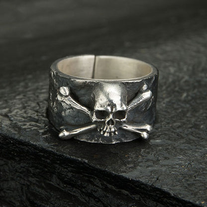 Black Punk Skull Adjustable Thick Band Ring