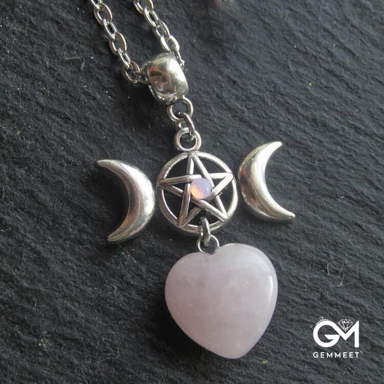 Bohemian Crescent Star Rose Quartz Fashion Necklace