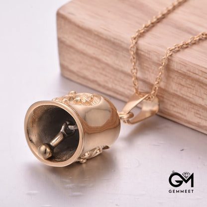 Gold Plated Stainless Steel Textured Bell Necklace