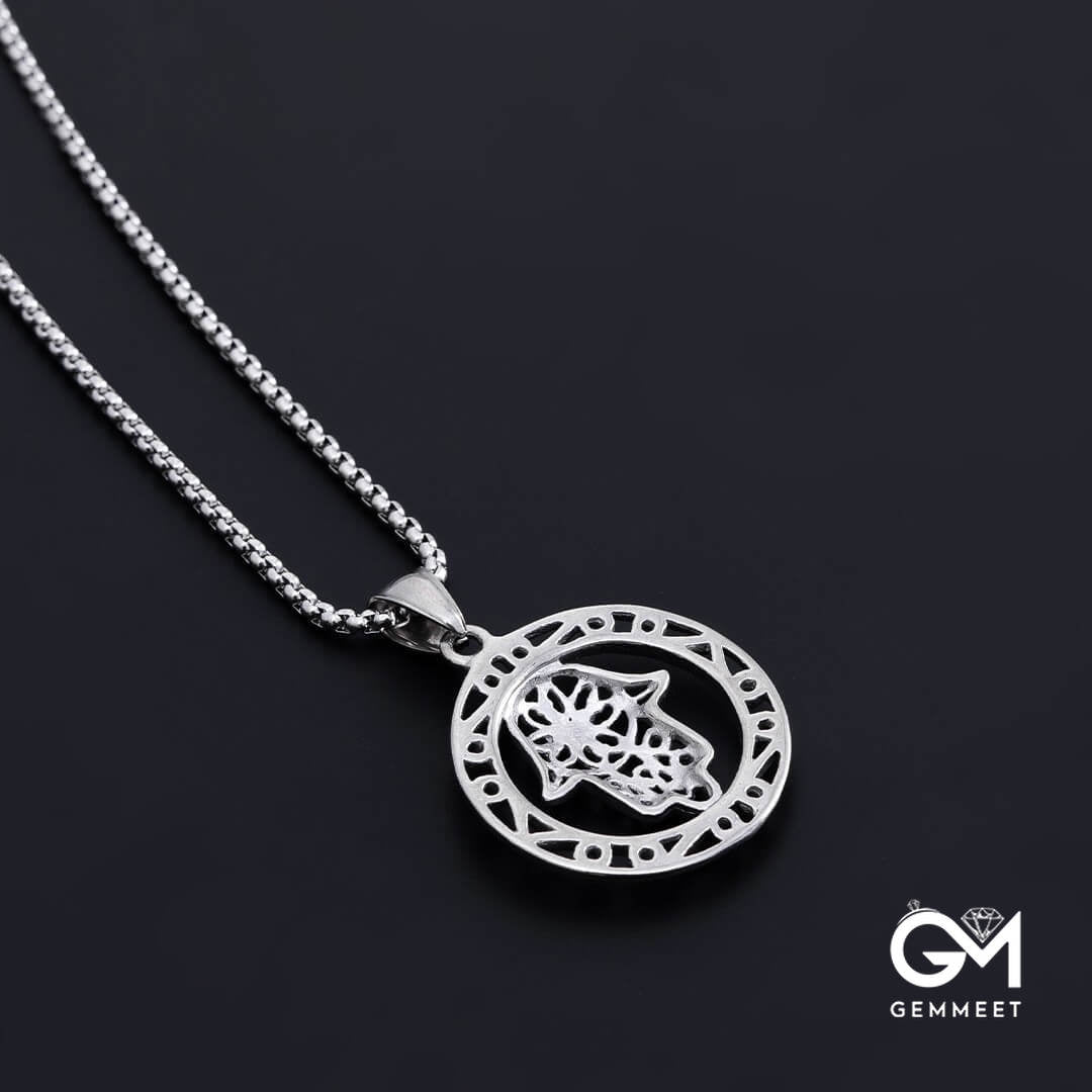 Stainless Steel Hollowed Out Hand of God Necklace