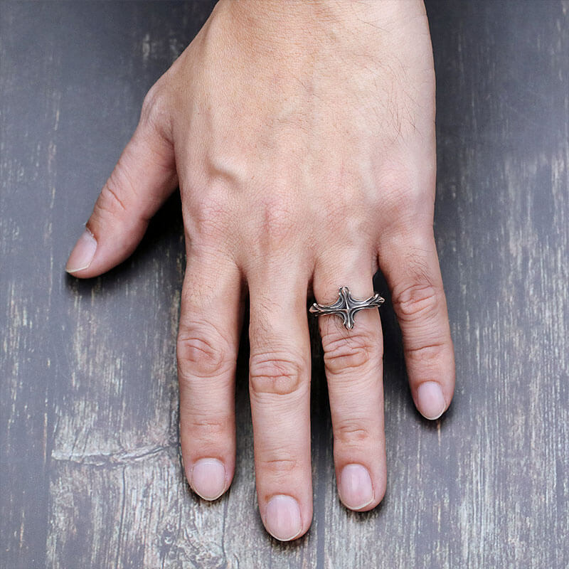 Vintage Handmade Ribbed Cross Ring