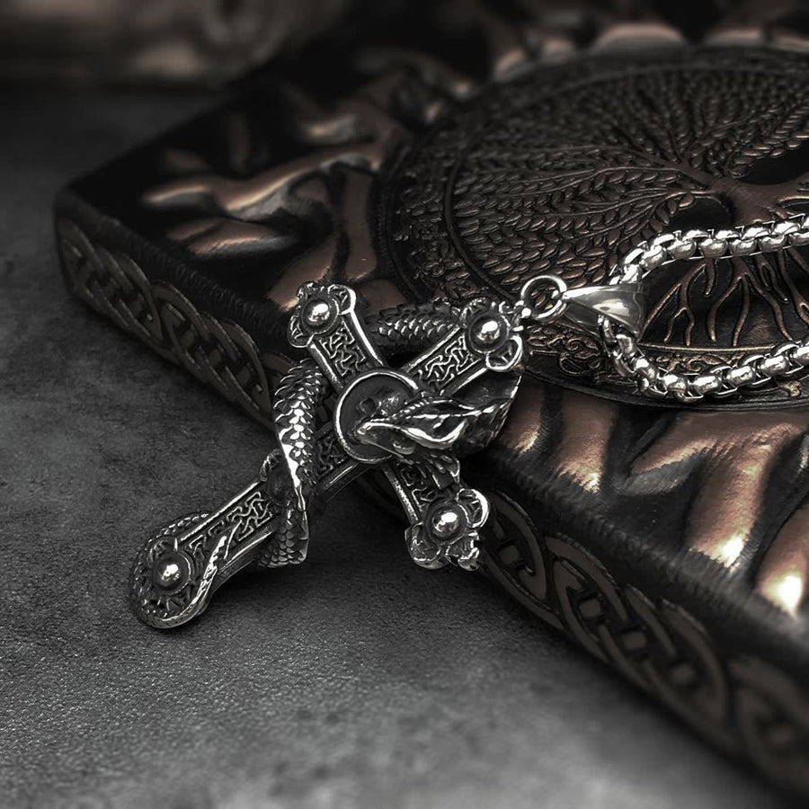 Mens Skull Dragon Cross Necklace