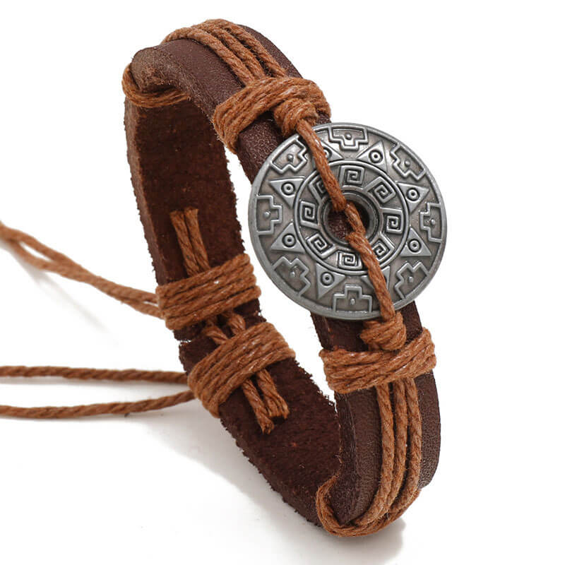 Alien Rune Hand-woven Alloy Vintage Leather Bracelet