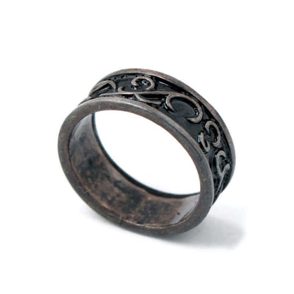 Men's Viking Carved Floral Leaf Ring