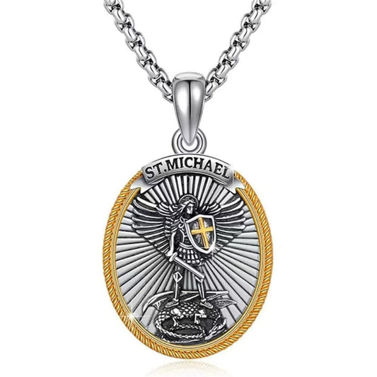 St. Michael Medal Sword Shield Necklace