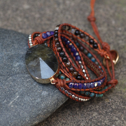 Bohemian Glitter Stone Multi-Layered Woven Leather Bracelet