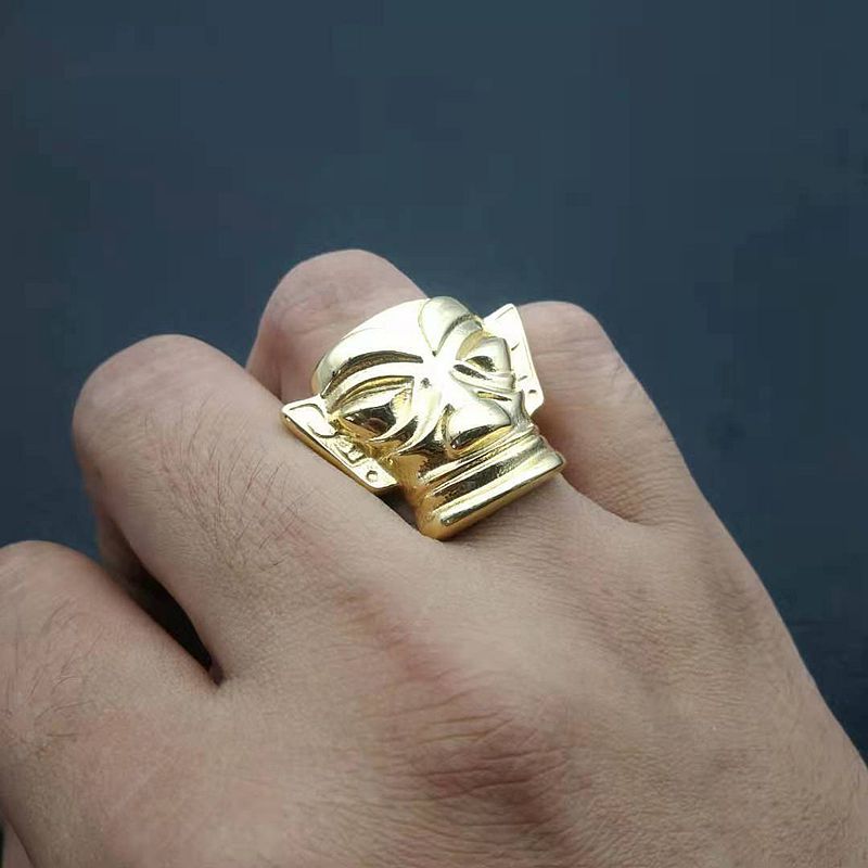 East Sanxingdui Head Gold Mask Retro Men's Ring