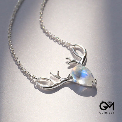 Santa Elk Shape Pear Cut Moonstone Pendant Chain