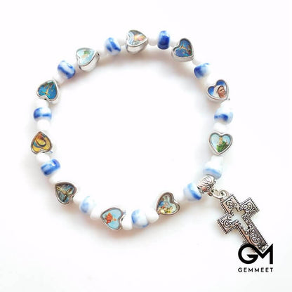 Stone Beads Christianity Cross Bracelet