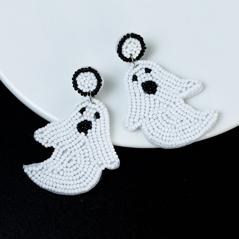 Halloween Cute Cartoon Ghost Handmade Fabric Bead Earrings