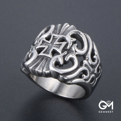 Vintage Hollow Titanium Steel Cross Ring