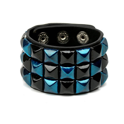 Punk Multicolor Square Spike Leather Bracelet Statement Ride Bar Wide Leather Bracelet