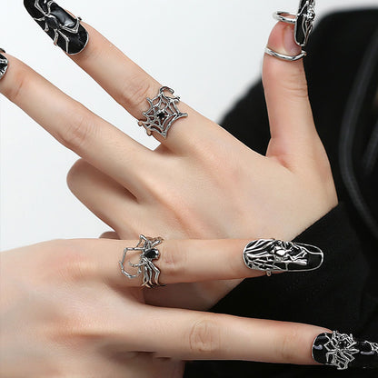 Metal Spider Inlaid with Black Zircon Cool Style Fashion Ring