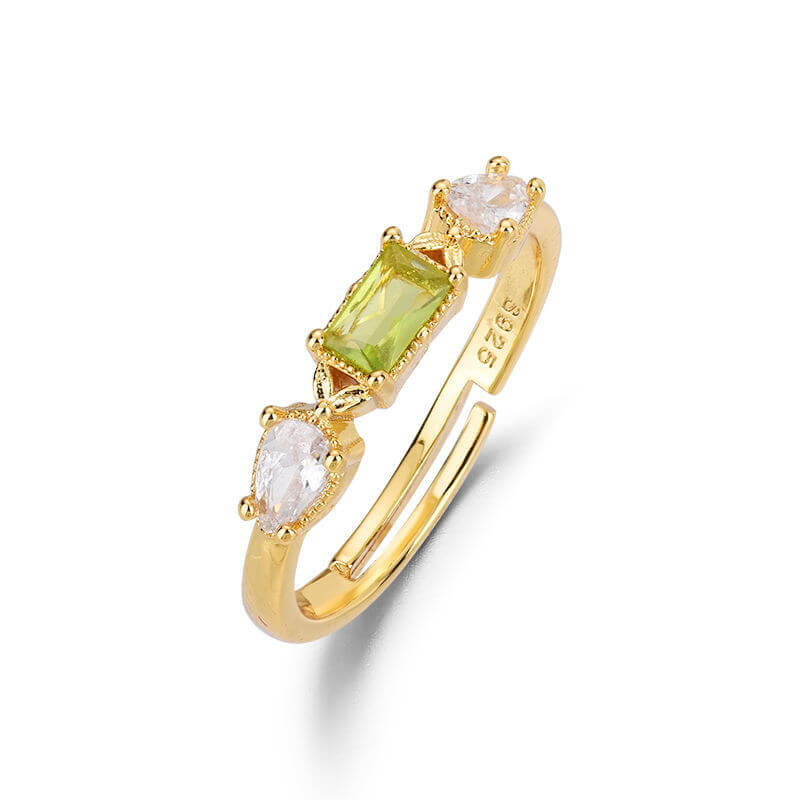 Topaz Gold Plated Crystal White Green Zircon Ring